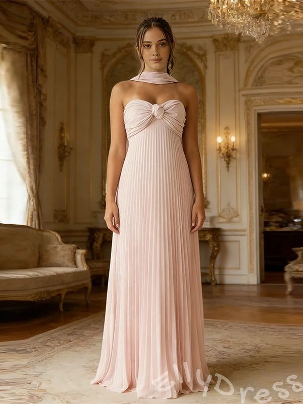 Cute Pink A-Line Chiffon Sleeveless Sweetheart Long Prom Dress