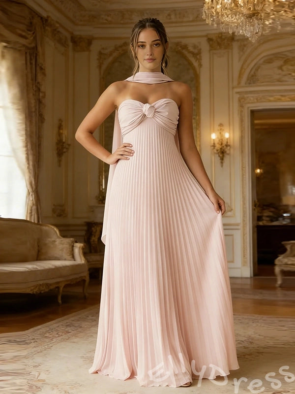 Cute Pink A-Line Chiffon Sleeveless Sweetheart Long Prom Dress