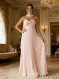 Cute Pink A-Line Chiffon Sleeveless Sweetheart Long Prom Dress
