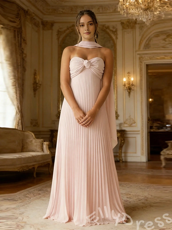 Cute Pink A-Line Chiffon Sleeveless Sweetheart Long Prom Dress