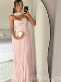 Cute Pink A-Line Chiffon Sleeveless Sweetheart Long Prom Dress