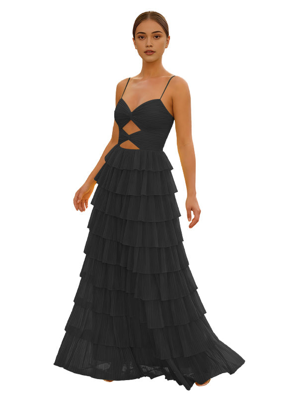 Cute Yellow Spagehetti Straps Sweetheart A-Line Long Prom Dress
