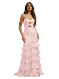 Cute Mermaid Yellow Chiffon Sweetheart Long Prom Dress