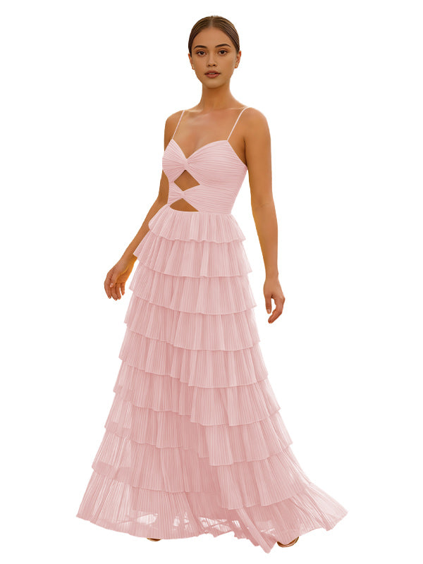 Cute Yellow Spagehetti Straps Sweetheart A-Line Long Prom Dress