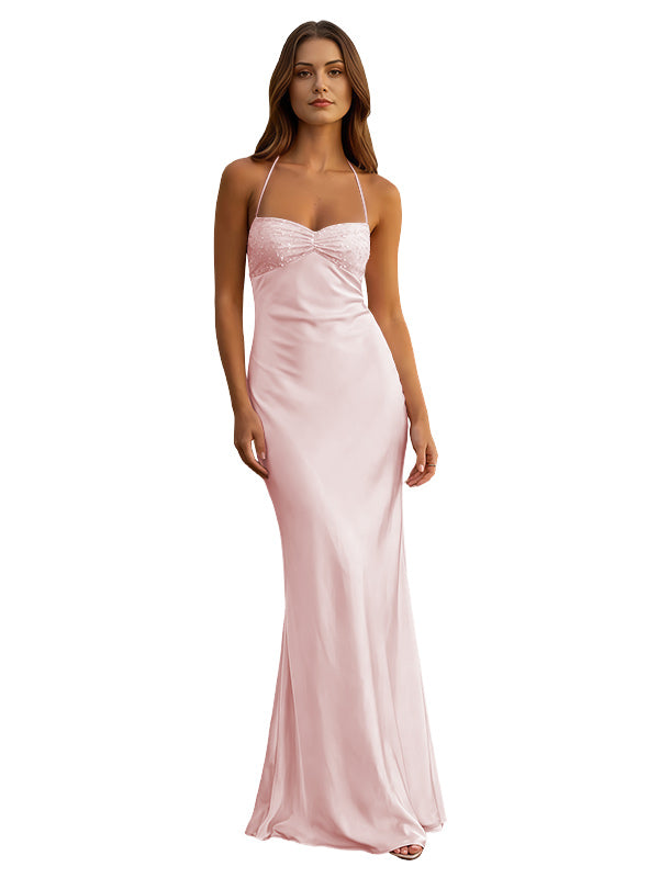 Elegant Pink Mermaid Spaghetti Straps Long Prom Dress