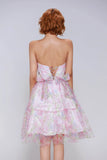 Pastel Floral Strapless Tiered Tulle Mini Dress Homecoming Party Gown