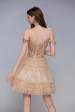 White Lace Corset Off Shoulder Tiered Tulle Homecoming Mini Dress