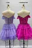 White Lace Corset Off Shoulder Tiered Tulle Homecoming Mini Dress
