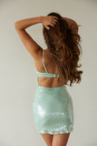 Mint Green Sequin Spaghetti Strap Mini Dress Cutout Waist Party Dress Homecoming Dress