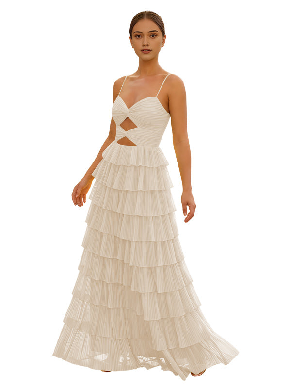 Cute Yellow Spagehetti Straps Sweetheart A-Line Long Prom Dress