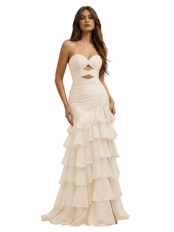 Cute Mermaid Yellow Chiffon Sweetheart Long Prom Dress