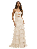 Cute Mermaid Yellow Chiffon Sweetheart Long Prom Dress