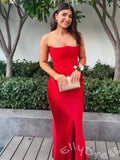 Blush Pink Strapless Straight Neck Satin Sheath Mermaid Prom Dress with Diagonal Side Ruched Drape Fitted Waist Trumpet Hem and Open Back