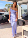Periwinkle One Shoulder Satin Mermaid Prom Dress with Asymmetric Draped Bodice Ruched Side and Open Cowl Back
