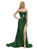 Elegant Green Mermaid Sleeveless Sweetheart Long Prom Dress With Train