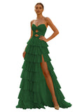 Cute Yellow A-Line Sweetheart Lace-Up Long Prom Dress With Slit