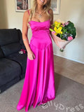 Lilac Spaghetti Strap Square Neck Satin A-Line Prom Dress with V-Shape Seam Detail and Lace-Up Corset Back