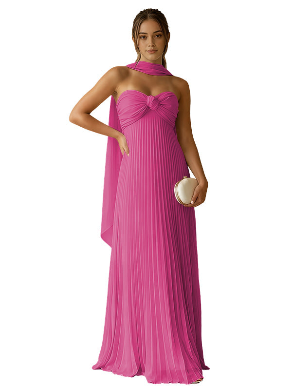 Cute Pink A-Line Chiffon Sleeveless Sweetheart Long Prom Dress