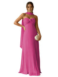 Cute Pink A-Line Chiffon Sleeveless Sweetheart Long Prom Dress