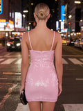 Glitter Sequin Spaghetti Straps Mini Simple Homecoming Dresses