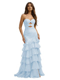 Cute Mermaid Yellow Chiffon Sweetheart Long Prom Dress
