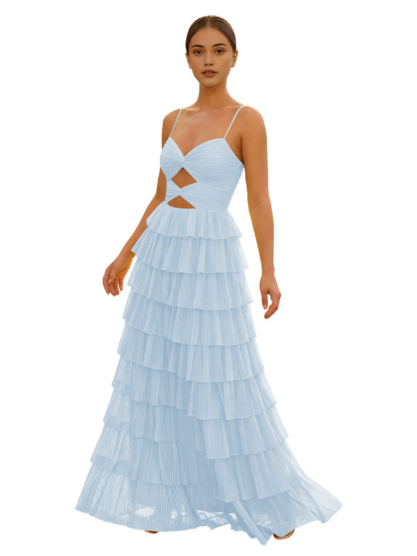 Cute Yellow Spagehetti Straps Sweetheart A-Line Long Prom Dress