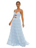 Cute Yellow Spagehetti Straps Sweetheart A-Line Long Prom Dress