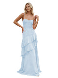 Red Spaghetti Strap Open Back Layered Ruffle Prom Dress
