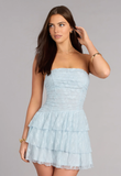 A-Line Strapless Cocktail Dress Open Back Lace Ruffled Homecoming Dress