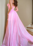 Pink Rhinestone Strap Corset Homecoming Dress With Sheer Train