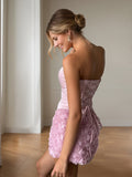Blush Pink Strapless Corset 3D Floral Mini Dress Homecoming Party Evening Gown