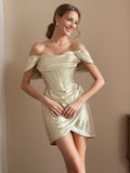 Elegant Off-the-shoulder Ruched Sleeveless Mini Homecoming Dresses