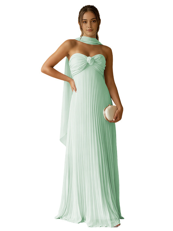 Cute Pink A-Line Chiffon Sleeveless Sweetheart Long Prom Dress