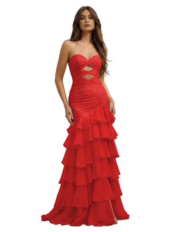 Cute Mermaid Yellow Chiffon Sweetheart Long Prom Dress
