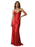 Blue Spaghetti Strap V-Neck Lace Bodice Open Back Bow Mermaid Prom Dress