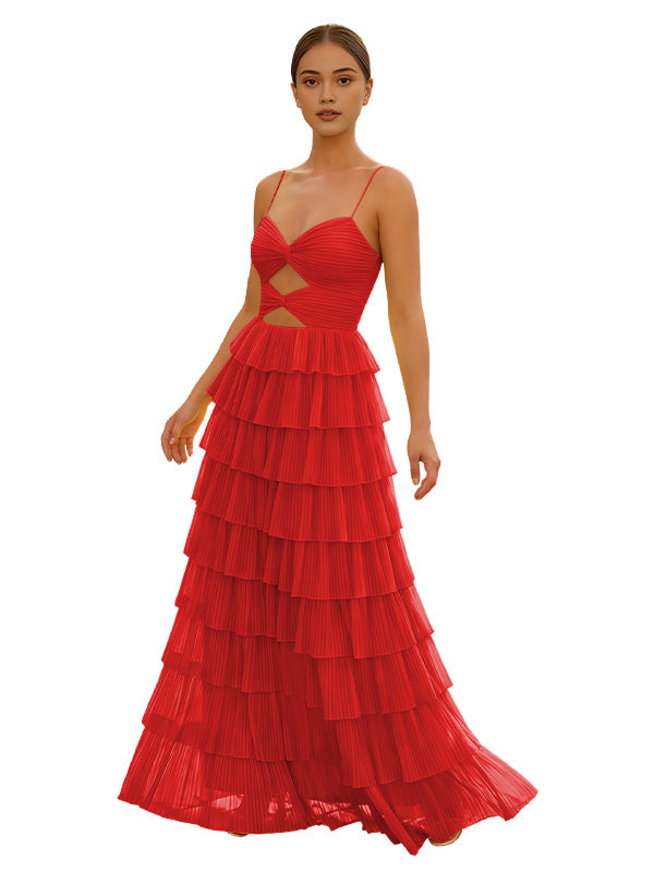 Cute Yellow Spagehetti Straps Sweetheart A-Line Long Prom Dress