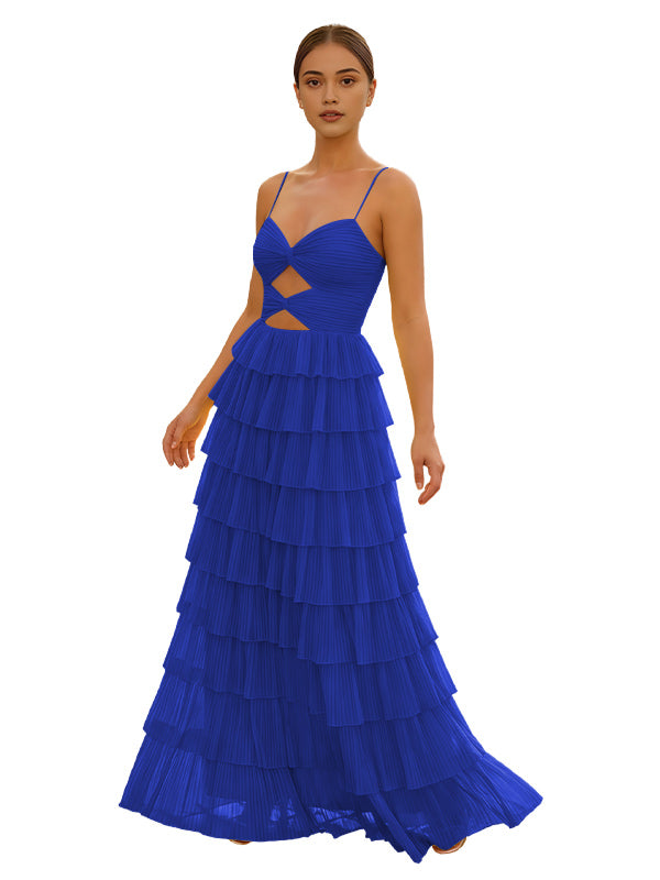 Cute Yellow Spagehetti Straps Sweetheart A-Line Long Prom Dress