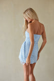 White Pink Strapless Sequin Corset Mini Dress Asymmetrical Side Drape Homecoming Dress