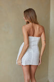 White Pink Strapless Sequin Corset Mini Dress Asymmetrical Side Drape Homecoming Dress