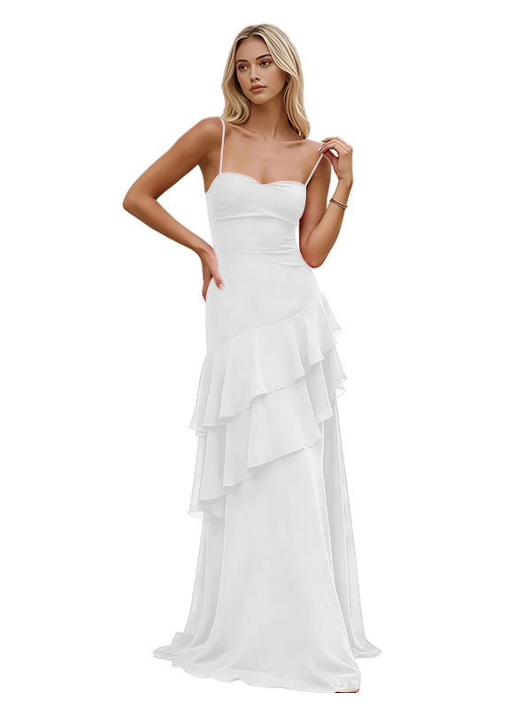 Red Spaghetti Strap Open Back Layered Ruffle Prom Dress