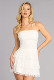A-Line Strapless Cocktail Dress Open Back Lace Ruffled Homecoming Dress