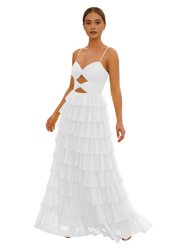 Cute Yellow Spagehetti Straps Sweetheart A-Line Long Prom Dress