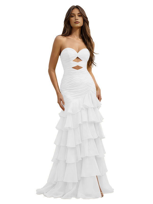 Cute Mermaid Yellow Chiffon Sweetheart Long Prom Dress