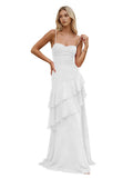 Red Spaghetti Strap Open Back Layered Ruffle Prom Dress