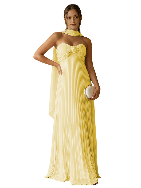 Cute Pink A-Line Chiffon Sleeveless Sweetheart Long Prom Dress