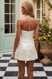 White Halter Sequin Mini Dress Keyhole Backless Homecoming Party Dress