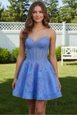 Sweetheart Lace Corset Mini Dress Rhinestone Short Homecoming Party Dress