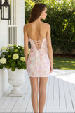 Strapless 3D Floral Corset Mini Dress with Bow Homecoming Dress