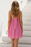 Backless Tie Halter Pink Chiffon Mini Dress 3D Flower Casual Vacation Short Outfit