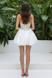 Strapless Rhinestone Corset Bubble Mini Dress Light Blue Satin Homecoming Dress